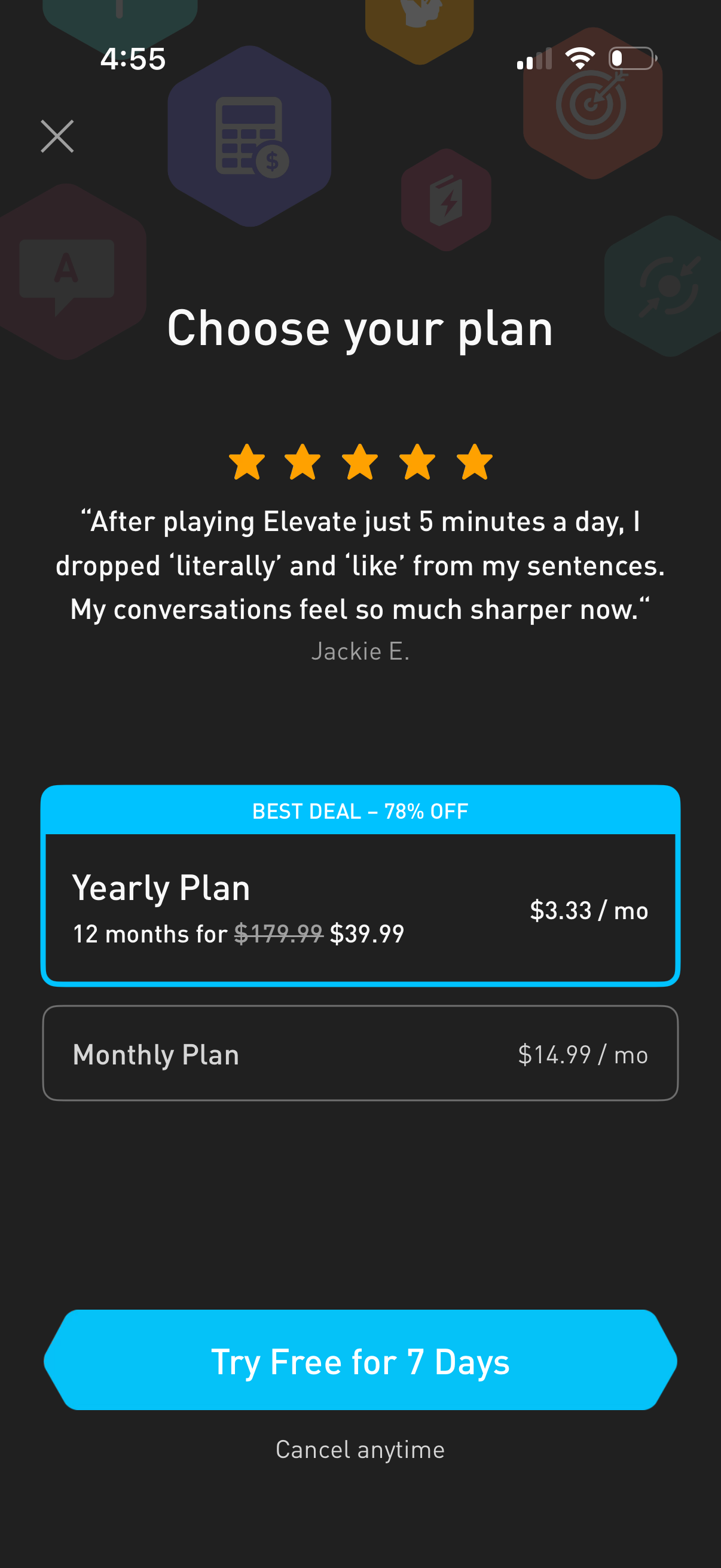 elevate pricing screenshot